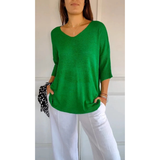 Gisela | Damen V Ausschnitt Strickpullover mit Moderne Design – Grün