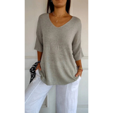 Gisela | Damen V Ausschnitt Strickpullover mit Moderne Design – Grau