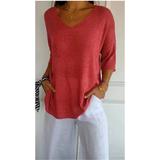 Gisela | Damen V Ausschnitt Strickpullover mit Moderne Design – Rot
