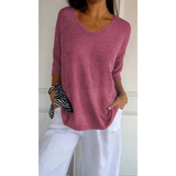 Gisela | Damen V Ausschnitt Strickpullover mit Moderne Design – Rosa
