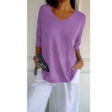 Gisela | Damen V Ausschnitt Strickpullover mit Moderne Design – Violett