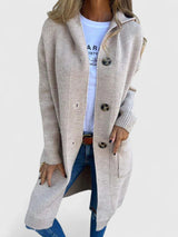 Marlene | Lange Kuschel-Strickjacke Mit Knopfleiste – Beige