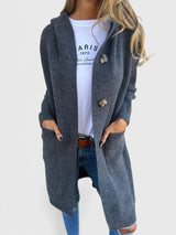 Marlene | Lange Kuschel-Strickjacke Mit Knopfleiste – Grau
