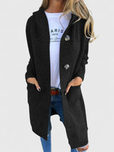 Marlene | Lange Kuschel-Strickjacke Mit Knopfleiste – Schwarz