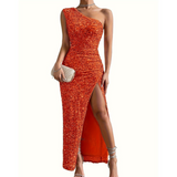 Glitzerndes Damenkleid – orange