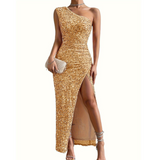 Glitzerndes Damenkleid – gelb