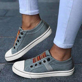 Lara | Damen Trendige Gestreifte Canvas-Sneaker – Grau