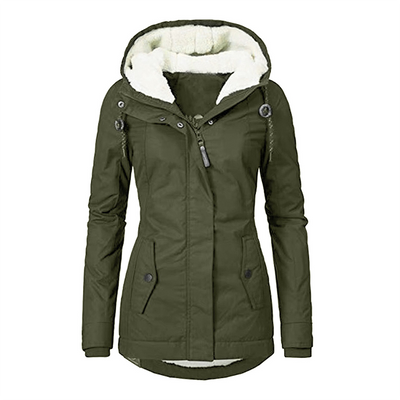 Stylische Fleecegefütterte Regenjacke mit Reissverschluss und Taschen sowie Kapuze für Damen | Ideal für den Winter