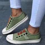 Lara | Damen Trendige Gestreifte Canvas-Sneaker – Grün