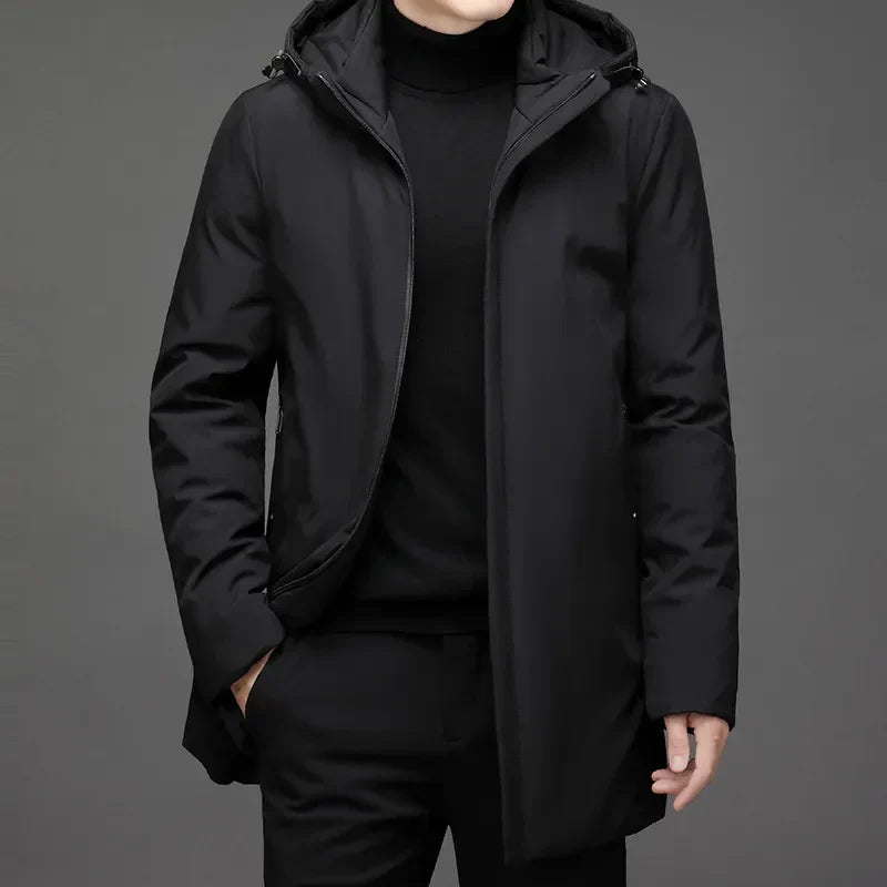 Herren Kapuzen Reißverschluss Langer Winter Jacke | Warme