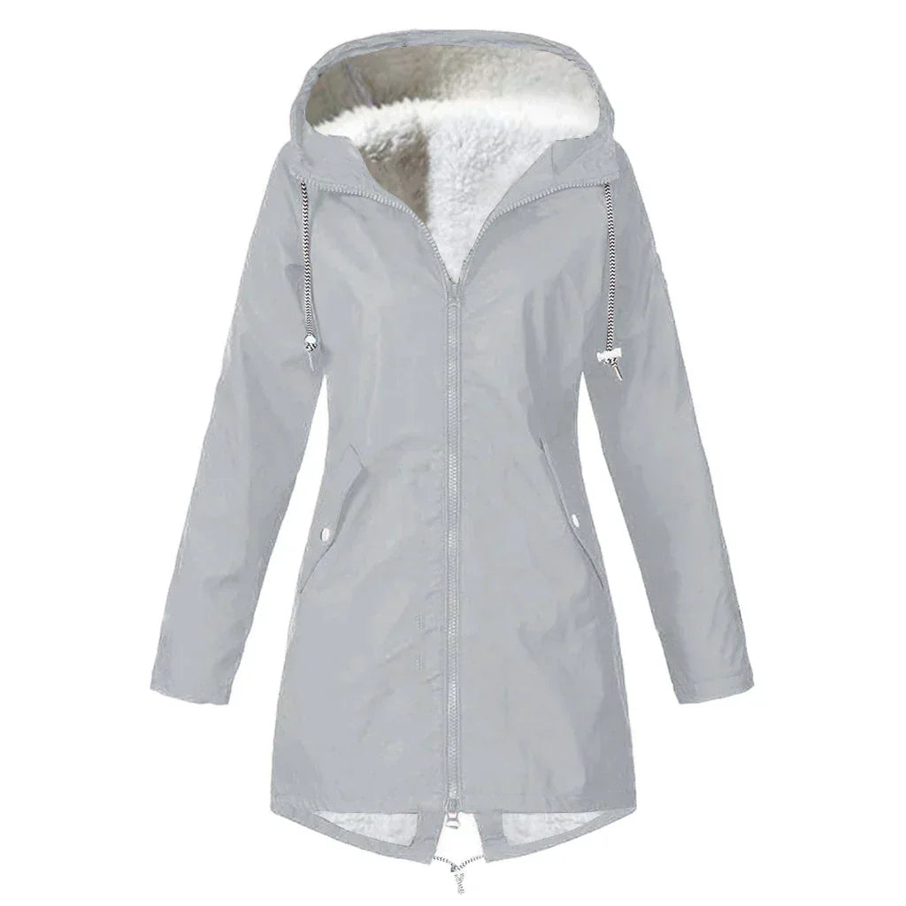 Casual Warme Fleecegefütterte Wasserdichte Regenjacke mit Kapuze für Damen | Ideal für den Winter