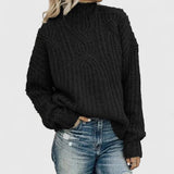 Andreas | Damen Gerippter Winterpullover mit langen Ärmeln – Schwarz