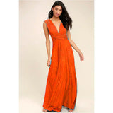 Damen Ärmelloses V-Ausschnitt Fließendes Anlasskleid – Elegante Party Mode – orange