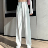 Damenhose mit hoher Taille und weitem Bein | Lockerer Schnitt – Weiß