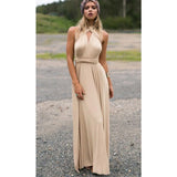 Damen Ärmelloses V-Ausschnitt Fließendes Anlasskleid – Elegante Party Mode – Kamel