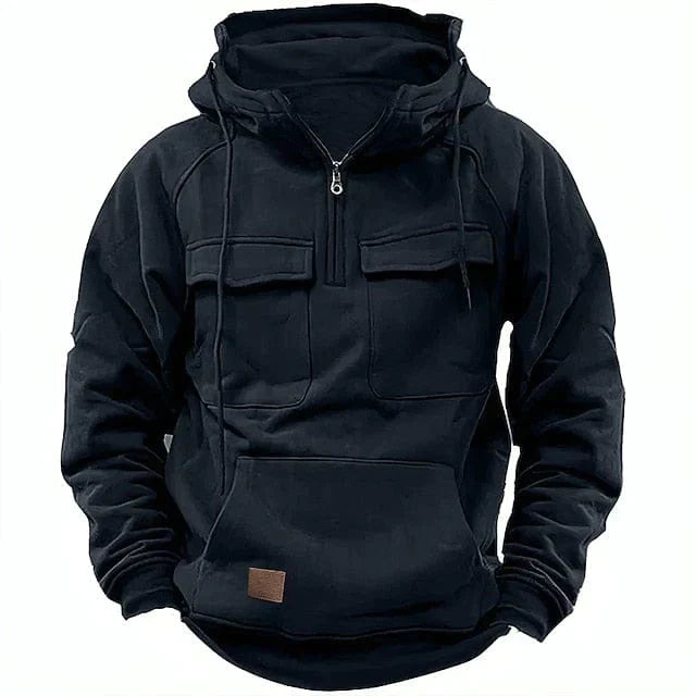 Halb-Reißverschluss-Hoodie – Pullover – Kängurutasche – Cargo-Hoodie – Herren-Hoodie