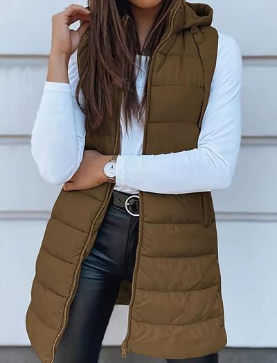 Helena – Lange Gesteppten Weste mit Kapuze