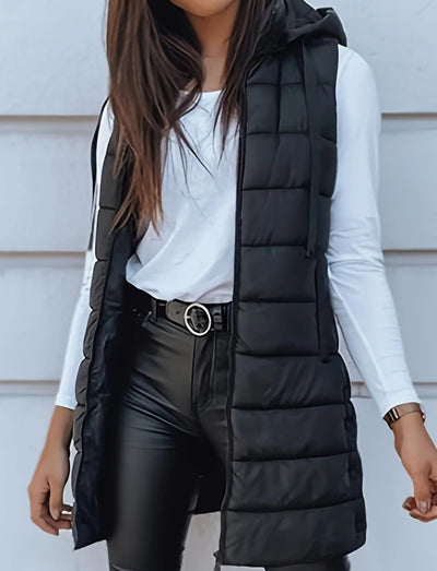 Helena – Lange Gesteppten Weste mit Kapuze