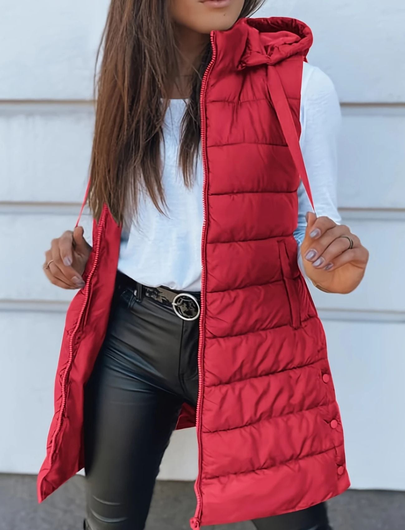 Helena – Lange Gesteppten Weste mit Kapuze