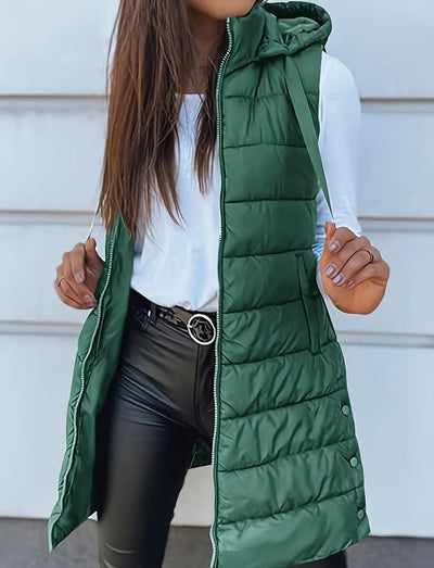 Helena – Lange Gesteppten Weste mit Kapuze