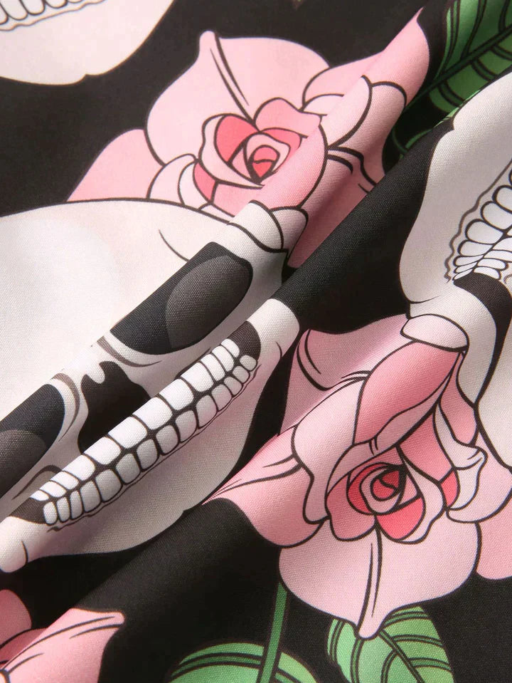 Hemd mit kurzen Ärmeln - Totenkopfdruck - mit Kragen - Hemd mit Knopfleiste - Herrenbekleidung