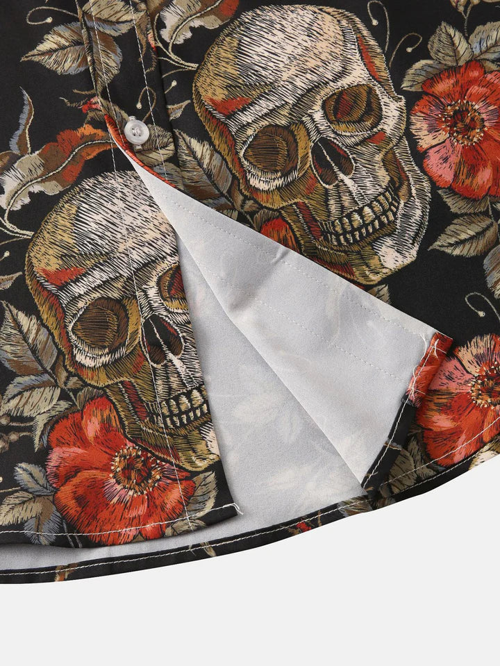 Hemd mit kurzen Ärmeln - Totenkopfdruck - mit Kragen - Hemd mit Knopfleiste - Herrenbekleidung