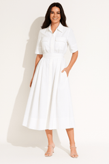 Hemdblusenkleid Damen | Taillengürtel & Figurbetonte Linie – Weiß