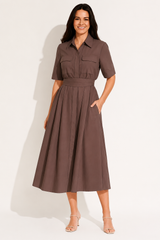 Hemdblusenkleid Damen | Taillengürtel & Figurbetonte Linie – Dunkelbraun
