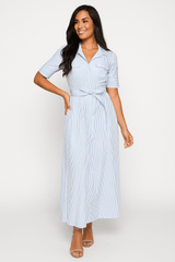 Hemdblusenkleid Damen | Taillengürtel & Figurbetonte Linie – Blau