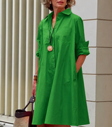 Hemdkleid Damen | Elegantes A-Linien Kleid mit Knopfleiste & Taschen – Grün