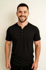 Henley Shirt Herren | Knopfleiste & Bequemer Sitz – Schwarz