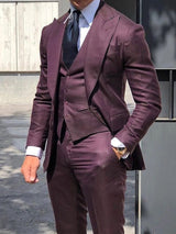 Herren Hochzeitsanzug Dreiteiler Elegant – Burgunderrot