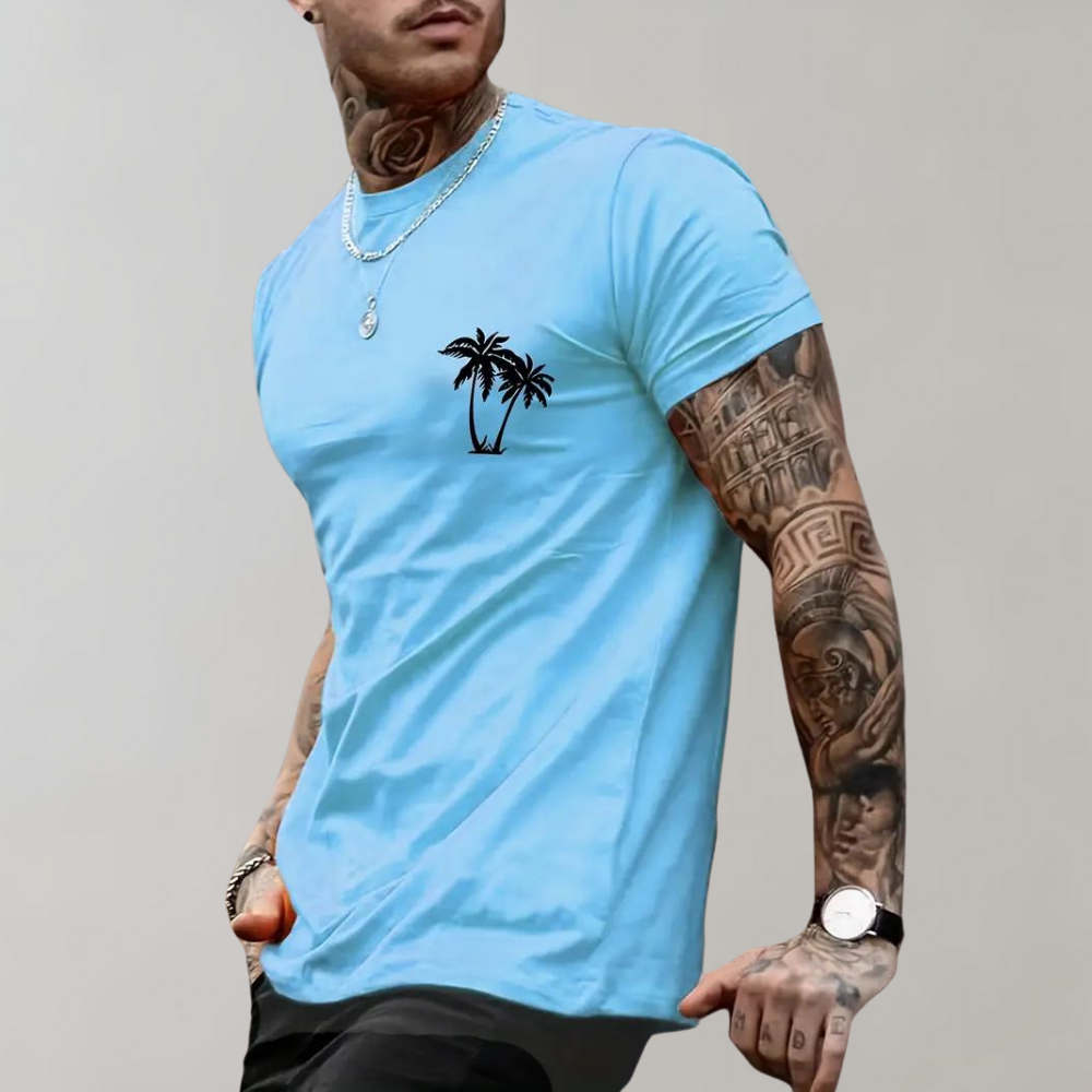 Herren-T-Shirt | Palme | Kurzarm | Rundhalsausschnitt | Sommerkleidung für Männer