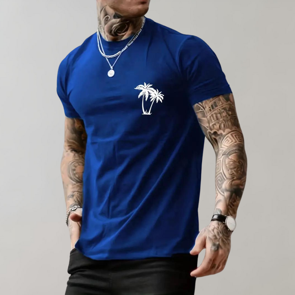 Herren-T-Shirt | Palme | Kurzarm | Rundhalsausschnitt | Sommerkleidung für Männer