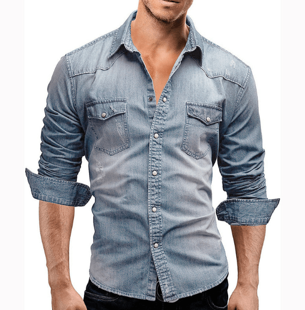 Herren Denim Hemd Casual Stil aus Weichem Stoff mit Langen Ärmeln