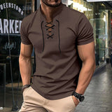 Henley Shirt Herren | Schnürausschnitt & Slim-Fit für Streetwear-Look – Braun