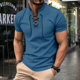 Henley Shirt Herren | Schnürausschnitt & Slim-Fit für Streetwear-Look – Blau