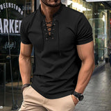 Henley Shirt Herren | Schnürausschnitt & Slim-Fit für Streetwear-Look – Schwarz