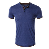 Kurzarm T Shirt Herren | Slim-Fit Henley mit Kontrast-Details – Blau