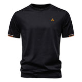 Kurzarm T Shirt Herren | Sportliches Crew-Neck mit Logo-Stickerei – Schwarz