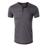 Kurzarm T Shirt Herren | Slim-Fit Henley mit Kontrast-Details – Grau