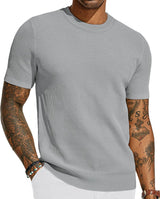 T Shirt Herren | Atmungsaktives Strick-Mesh für Sommer & Style – Hellgrau