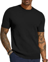 T Shirt Herren | Atmungsaktives Strick-Mesh für Sommer & Style – Schwarz