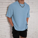 Kurzarm T Shirt Herren | Oversized Struktur-Tee im Streetwear-Stil – Hellblau