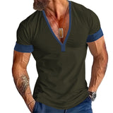 V Ausschnitt T Shirt Herren | Tiefer V-Neck mit Kontrast-Besatz – Grün