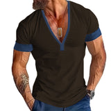 V Ausschnitt T Shirt Herren | Tiefer V-Neck mit Kontrast-Besatz – Braun