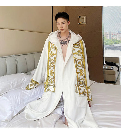 Herrenbademantel – mit Kapuze – aus Samt – Luxusbademantel – Bademantel mit Handtuch