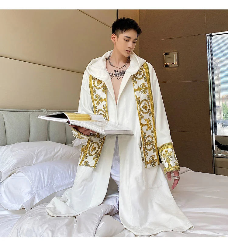 Herrenbademantel – mit Kapuze – aus Samt – Luxusbademantel – Bademantel mit Handtuch