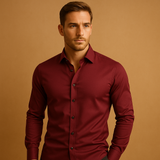 Herrenhemd | Langarm & klassischer Business-Look – Dunkelrot