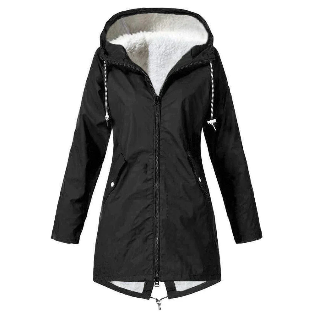 Casual Warme Fleecegefütterte Wasserdichte Regenjacke mit Kapuze für Damen | Ideal für den Winter